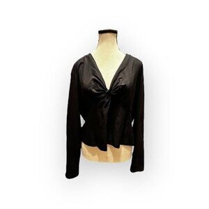 EUC Women’s H&M Black Gathered Front V Neck Top XL